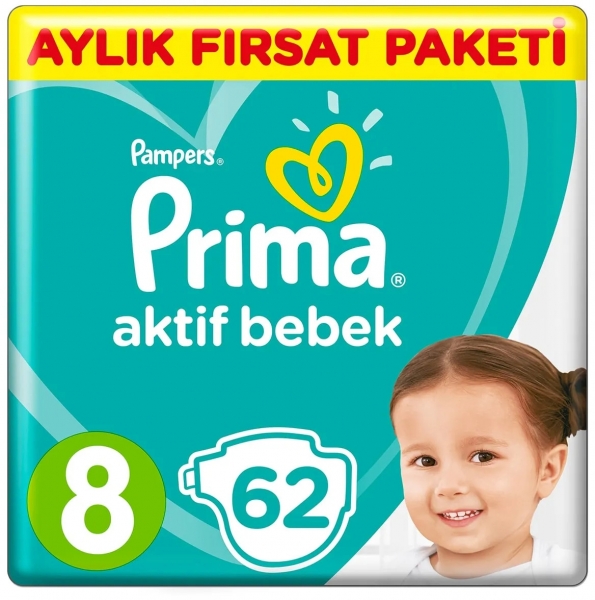 Prima Aktif Bebek 8 Beden 62 Adet Bebek Bezi