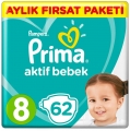 Prima Aktif Bebek 8 Beden 62 Adet Bebek Bezi