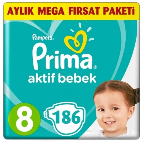 Prima Aktif Bebek 8 Beden 186 Adet Bebek Bezi