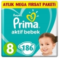 Prima Aktif Bebek 8 Beden 186 Adet Bebek Bezi