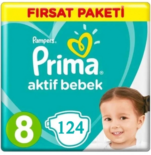 Prima Aktif Bebek 8 Beden 124 Adet Bebek Bezi