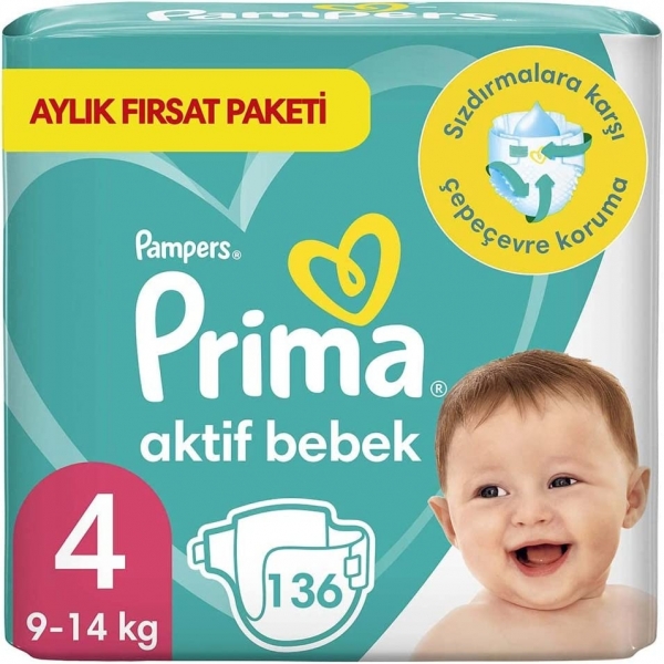 Prima Aktif Bebek 4 Beden 136 Adet Bebek Bezi