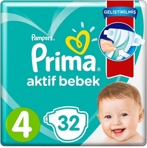 Prima Aktif Bebek 4 Beden 32 Adet Bebek Bezi