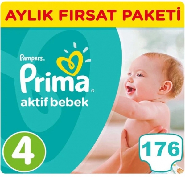 Prima Aktif Bebek 4 Beden 176 Adet Bebek Bezi