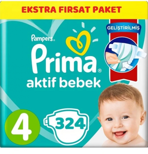 Prima Aktif Bebek 4 Beden 324 Adet Bebek Bezi