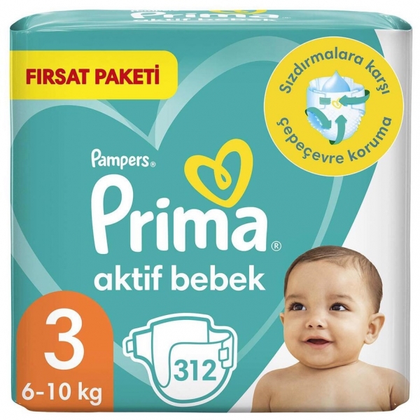Prima Aktif Bebek 3 Beden 312 Adet Bebek Bezi