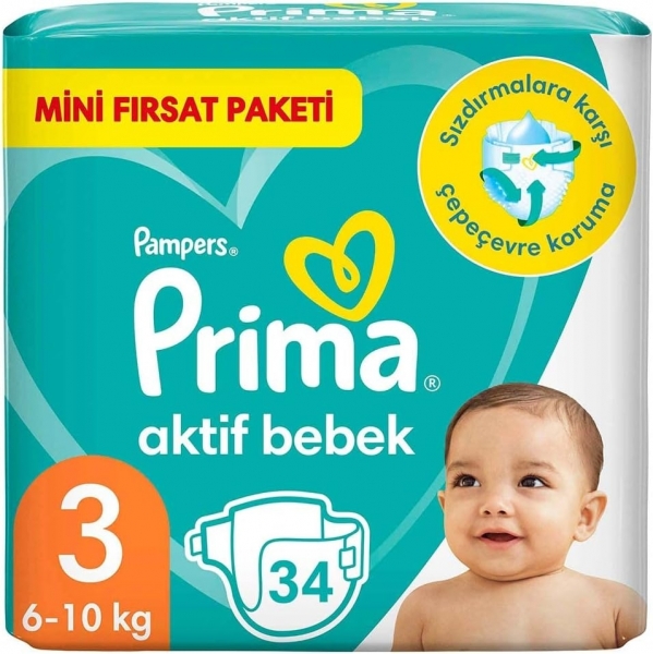 Prima Aktif Bebek 3 Beden 34 Adet Bebek Bezi