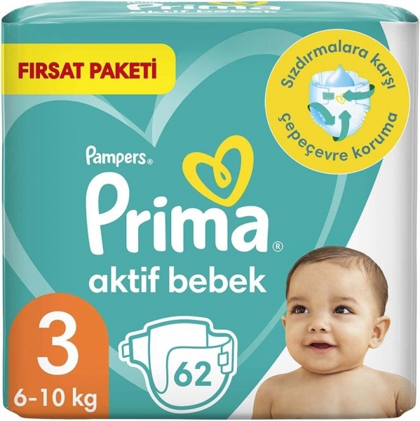 Prima Aktif Bebek 3 Beden 62 Adet Bebek Bezi