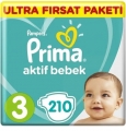 Prima Aktif Bebek 3 Beden 210 Adet Bebek Bezi