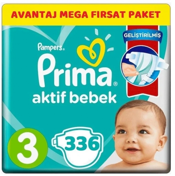 Prima Aktif Bebek 3 Beden 336 Adet Bebek Bezi