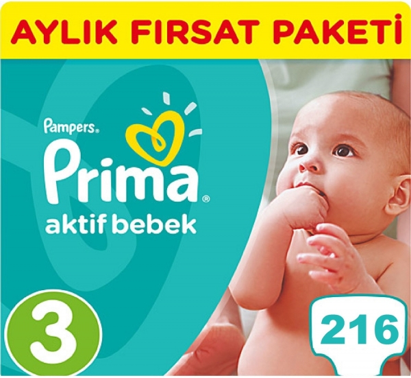 Prima Aktif Bebek 3 Beden 216 Adet Bebek Bezi