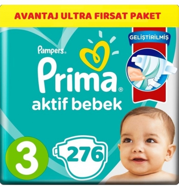 Prima Aktif Bebek 3 Beden 276 Adet Bebek Bezi