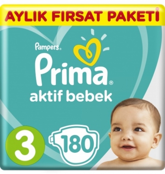 Prima Aktif Bebek 3 Beden 180 Adet Bebek Bezi