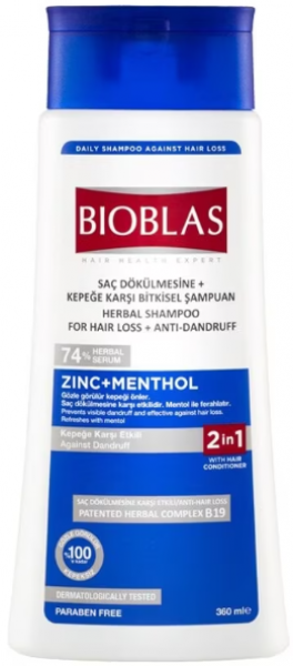 Bioblas Çinko Mentol Saç Dökülmesi ve Kepeğe Karşı 360 ml 2'si 1 Arada