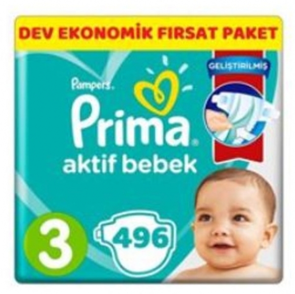 Prima Aktif Bebek 3 Beden 496 Adet Bebek Bezi