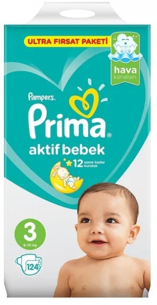 Prima Aktif Bebek 3 Beden 124 Adet Bebek Bezi