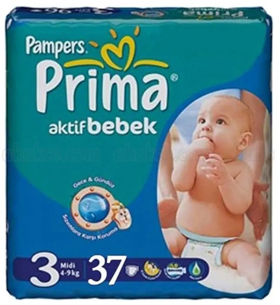 Prima Aktif Bebek 3 Beden 37 Adet Bebek Bezi