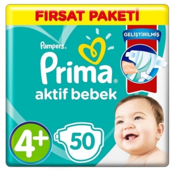 Prima Aktif Bebek 4+ Beden 50 Adet Bebek Bezi