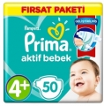 Prima Aktif Bebek 4+ Beden 50 Adet Bebek Bezi