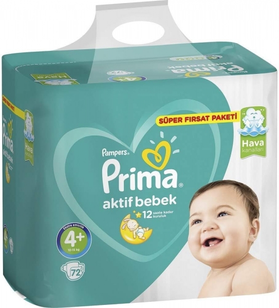 Prima Aktif Bebek 4+ Beden 72 Adet Bebek Bezi
