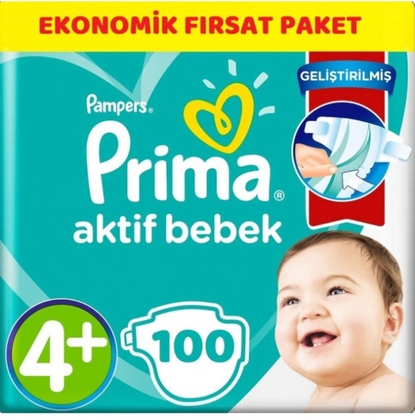 Prima Aktif Bebek 4+ Beden 100 Adet Bebek Bezi