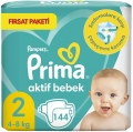 Prima Aktif Bebek Yenidoğan 2 Beden 144 Adet Bebek Bezi