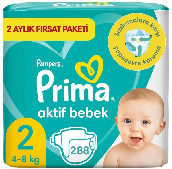 Prima Aktif Bebek Yenidoğan 2 Beden 288 Adet Bebek Bezi