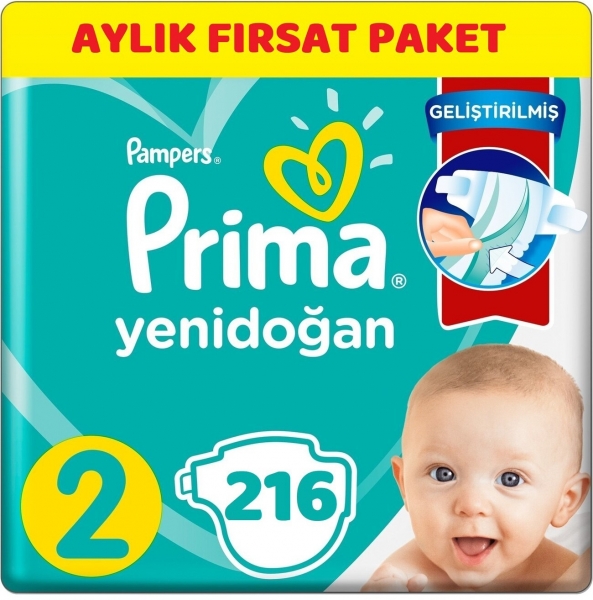 Prima Aktif Bebek Yenidoğan 2 Beden 216 Adet Bebek Bezi
