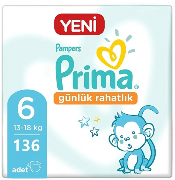 Prima Günlük Rahatlık 6 Beden 136 Adet Bebek Bezi