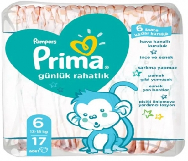 Prima Günlük Rahatlık 6 Beden 17 Adet Bebek Bezi