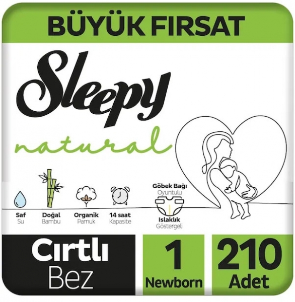 Sleepy Natural 1 Beden 210 Adet Bebek Bezi