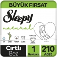 Sleepy Natural 1 Beden 210 Adet Bebek Bezi