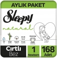Sleepy Natural 1 Beden 168 Adet Bebek Bezi