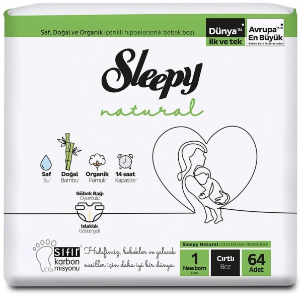 Sleepy Natural 1 Beden 64 Adet Bebek Bezi