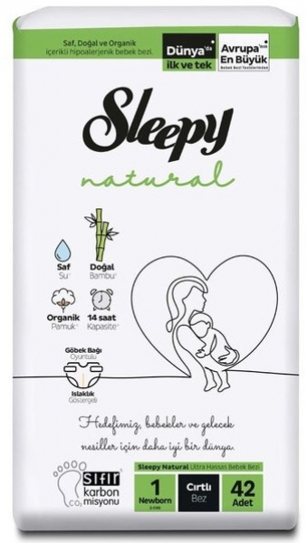 Sleepy Natural 1 Beden 42 Adet Bebek Bezi