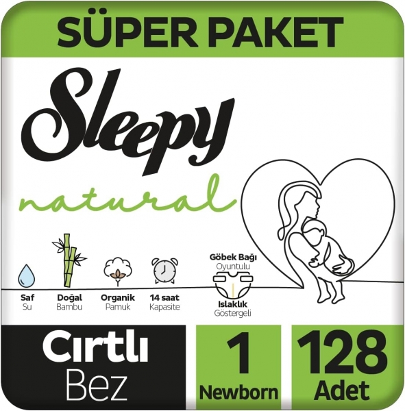 Sleepy Natural 1 Beden 128 Adet Bebek Bezi