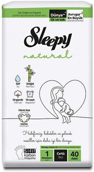 Sleepy Natural 1 Beden 40 Adet Bebek Bezi