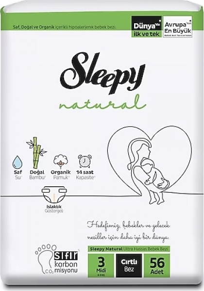 Sleepy Natural 3 Beden 56 Adet Bebek Bezi