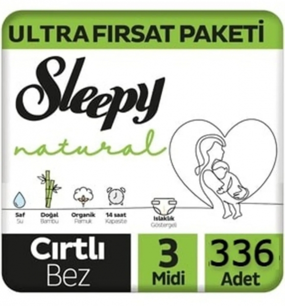 Sleepy Natural 3 Beden 336 Adet Bebek Bezi