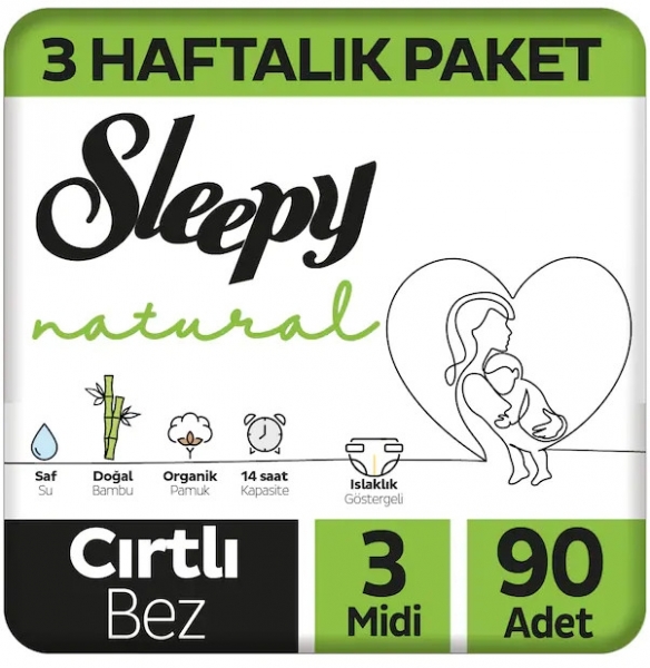 Sleepy Natural 3 Beden 90 Adet Bebek Bezi