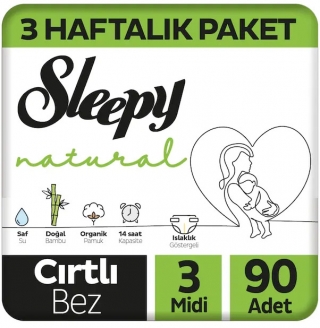 Sleepy Natural 3 Beden 90 Adet Bebek Bezi
