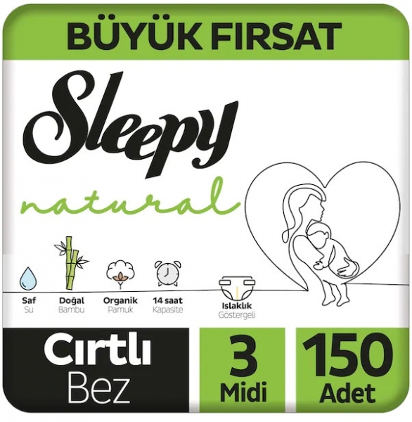 Sleepy Natural 3 Beden 150 Adet Bebek Bezi