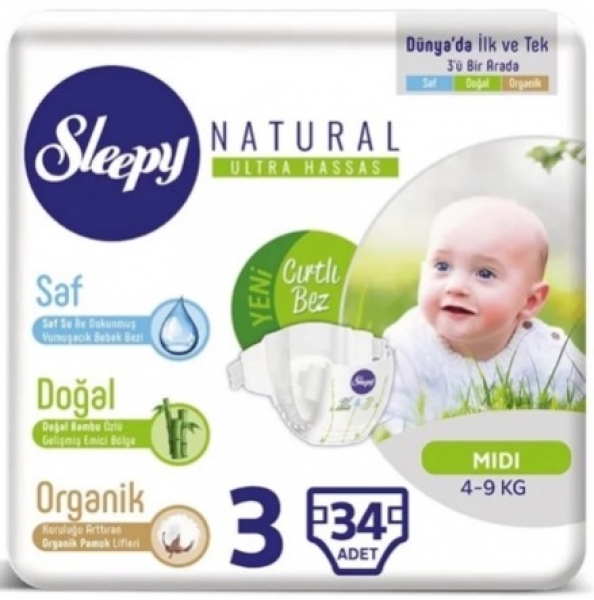 Sleepy Natural 3 Beden 34 Adet Bebek Bezi