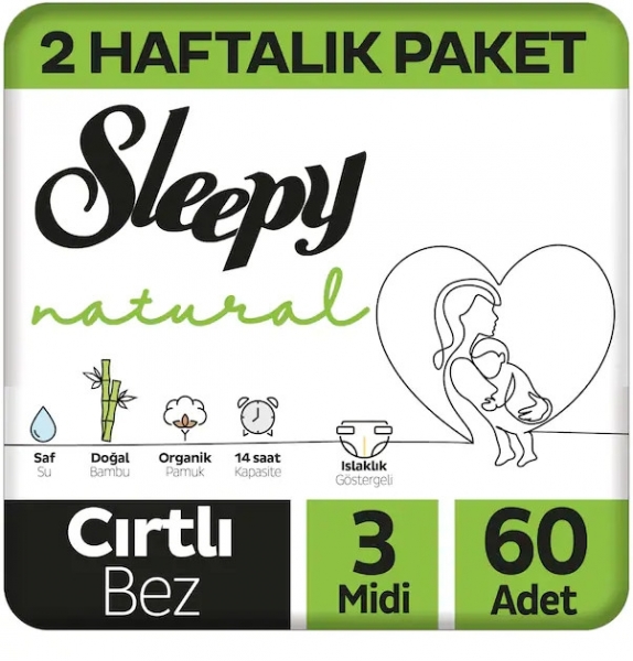 Sleepy Natural 3 Beden 60 Adet Bebek Bezi