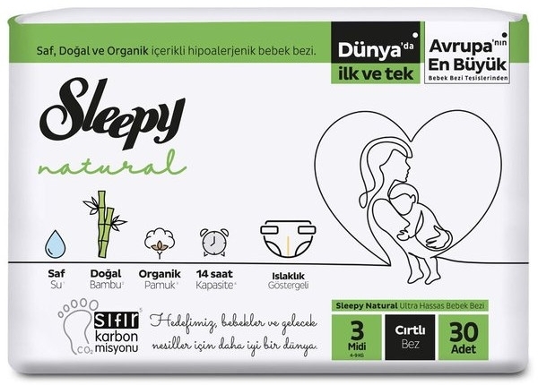Sleepy Natural 3 Beden 30 Adet Bebek Bezi