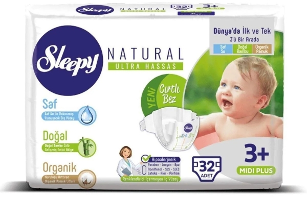 Sleepy Natural 3+ Beden 32 Adet Bebek Bezi