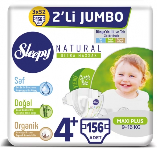 Sleepy Natural 4+ Beden 156 Adet Bebek Bezi