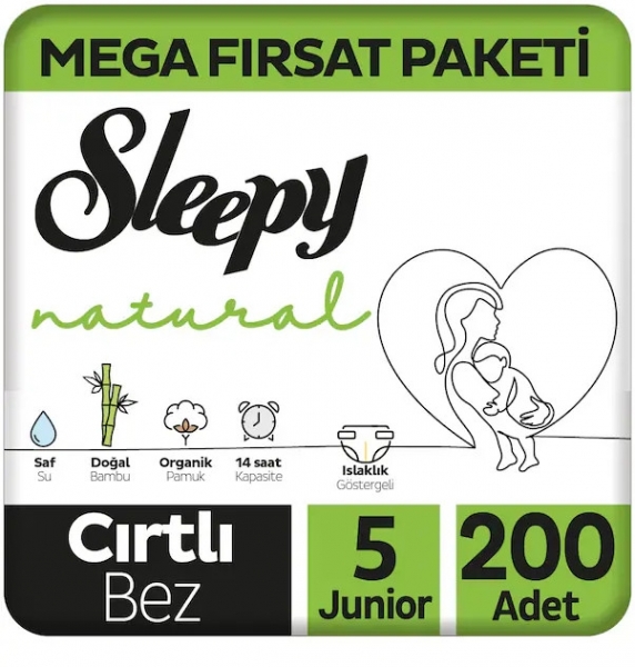 Sleepy Natural 5 Beden 200 Adet Bebek Bezi