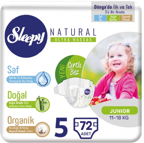 Sleepy Natural 5 Beden 72 Adet Bebek Bezi