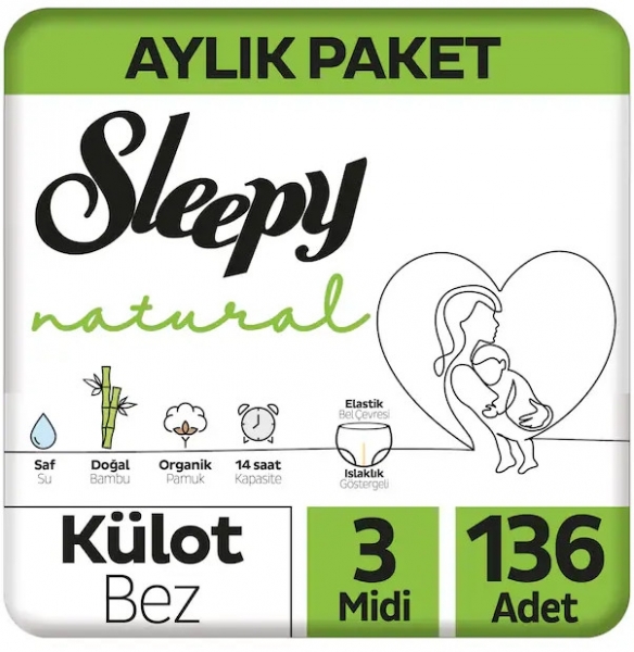 Sleepy Natural Külot Bez 3 Beden 136 Adet Bebek Bezi
